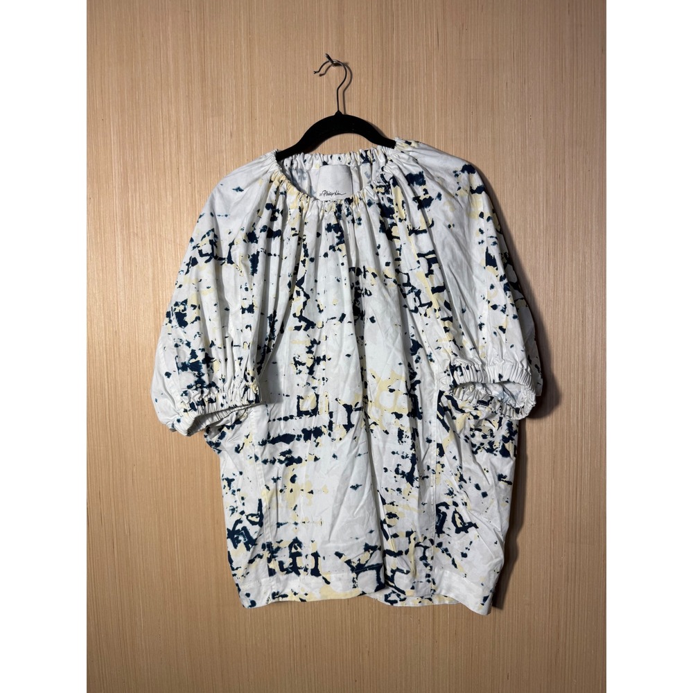 3.1 Phillip Lim Womens Oversized Puff Sleeve Abstract Print Cotton Blouse Large